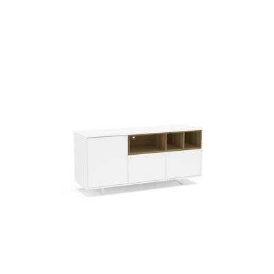 Polifurniture Honolulu 60 inch TV Stand, White & Walnut