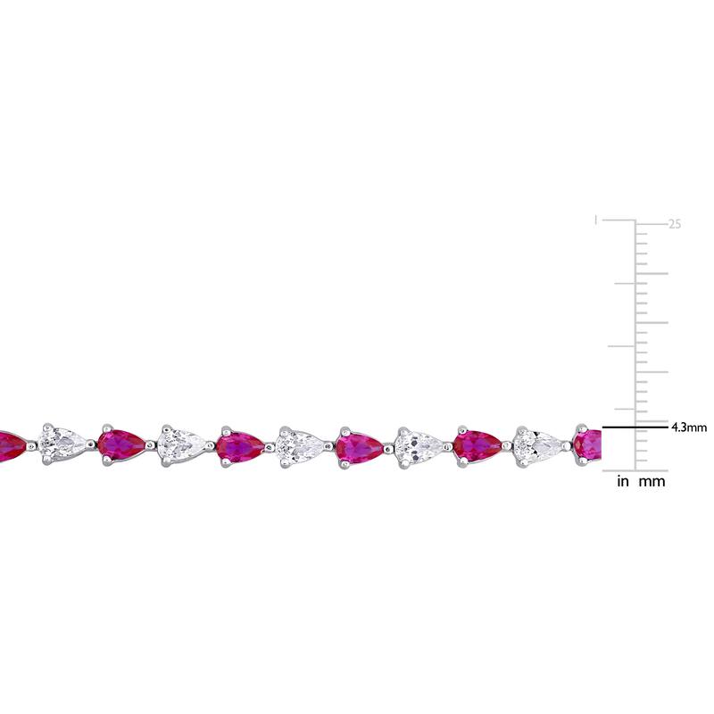 Miadora Sterling Silver Pear-cut Red Cubic Zirconia and Created White Sapphire Tennis Bracelet