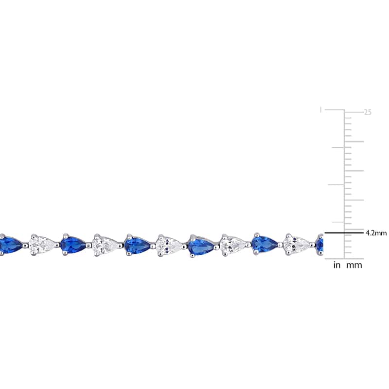 Miadora Sterling Silver Pear-cut Created Blue and White Sapphire Tennis Bracelet