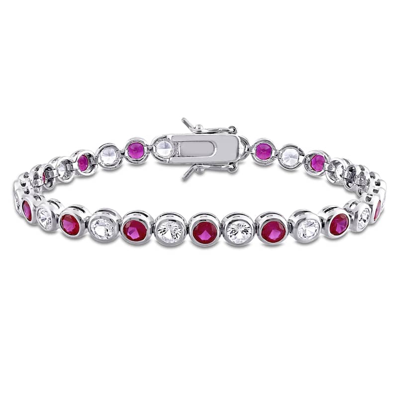 Miadora Sterling Silver Red Cubic Zirconia and Created White Sapphire Tennis Bracelet