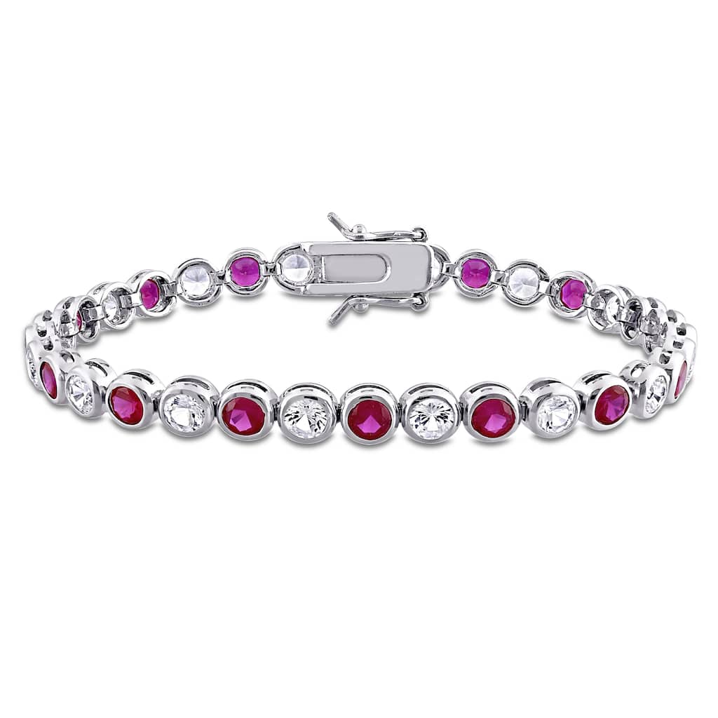 Miadora Sterling Silver Red Cubic Zirconia and Created White Sapphire Tennis Bracelet