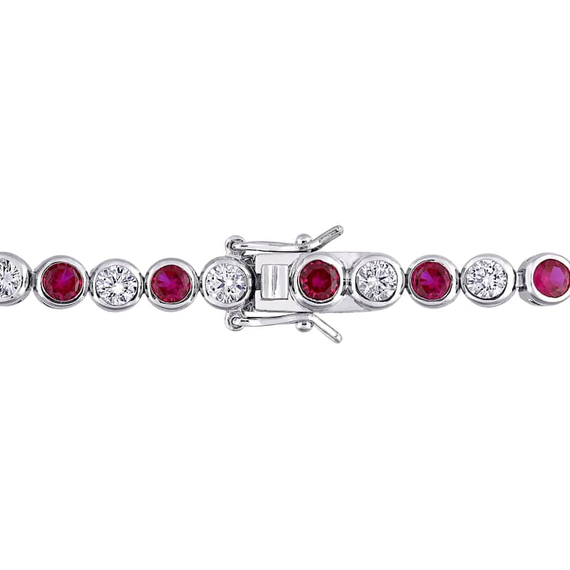Miadora Sterling Silver Red Cubic Zirconia and Created White Sapphire Tennis Bracelet
