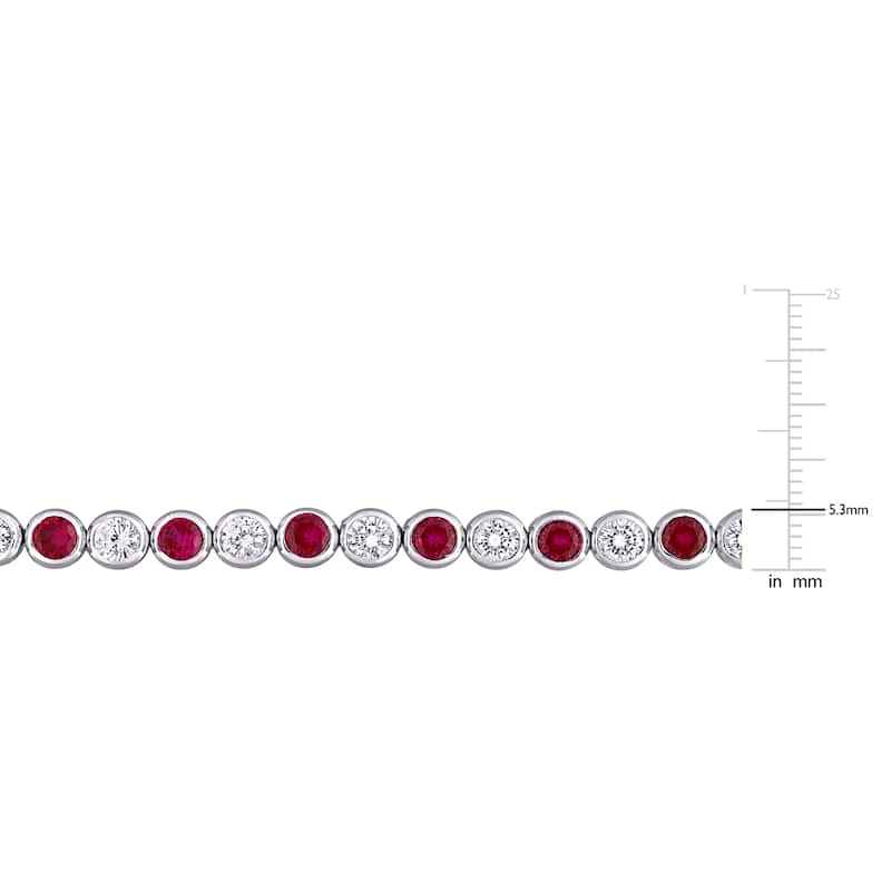 Miadora Sterling Silver Red Cubic Zirconia and Created White Sapphire Tennis Bracelet