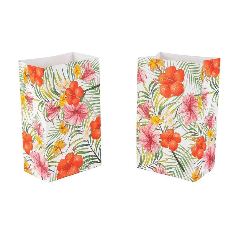 Blue Panda 36 Paper Gift Bags, Luau, Recyclable, Hibiscus Flower Design, 5.2"x 8.7"x 3.3"