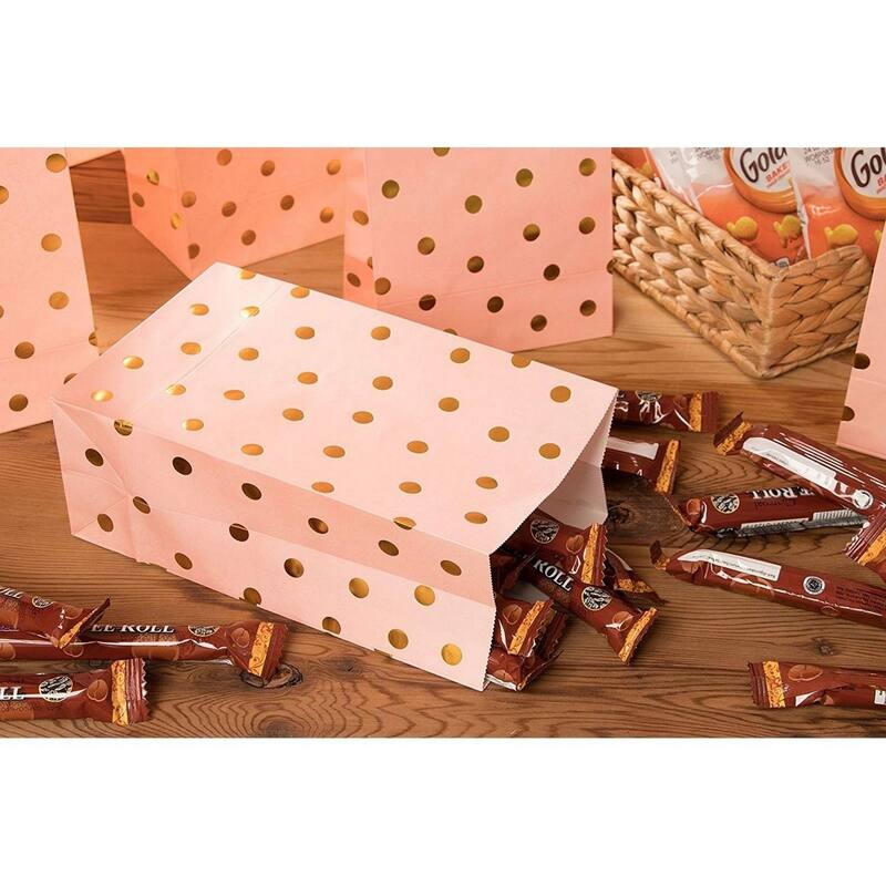 Blue Panda 24 Pack Pink and Gold Favor Bags for Baby Shower, Birthday Party, 5.5x8.6x3 in