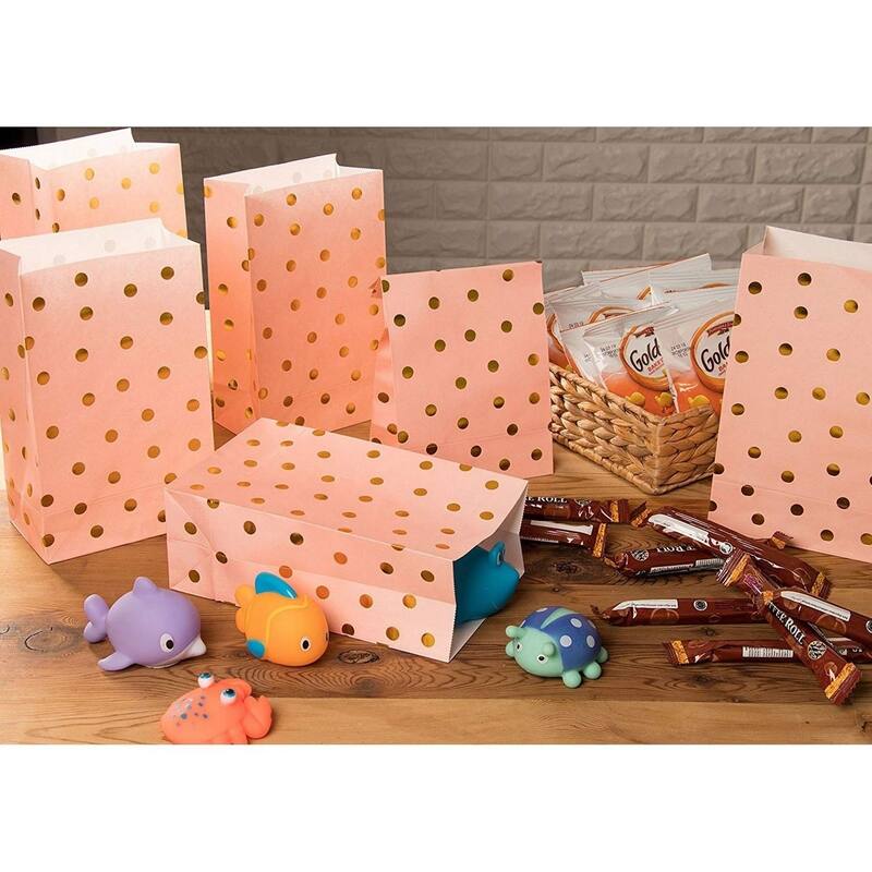 Blue Panda 24 Pack Pink and Gold Favor Bags for Baby Shower, Birthday Party, 5.5x8.6x3 in