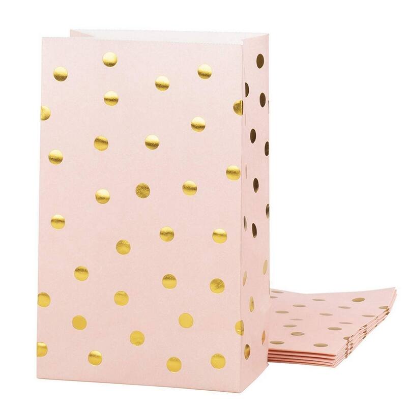 Blue Panda 24 Pack Pink and Gold Favor Bags for Baby Shower, Birthday Party, 5.5x8.6x3 in