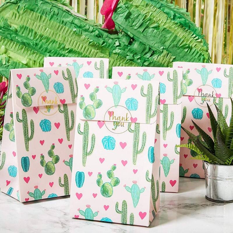 Blue Panda 24 Blue Panda Pink Cactus Fiesta Party Favor Goody Bags and Thank You Stickers