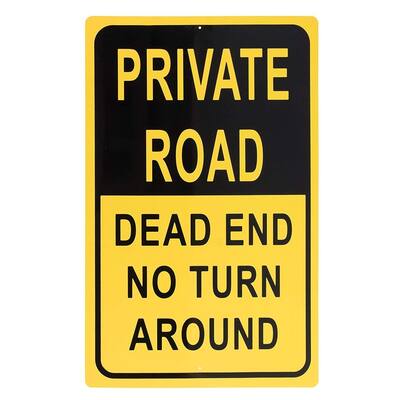 Juvale Private Road Sign, Dead End No Turn Around Signage, Yellow and Black, 18 x 12 In
