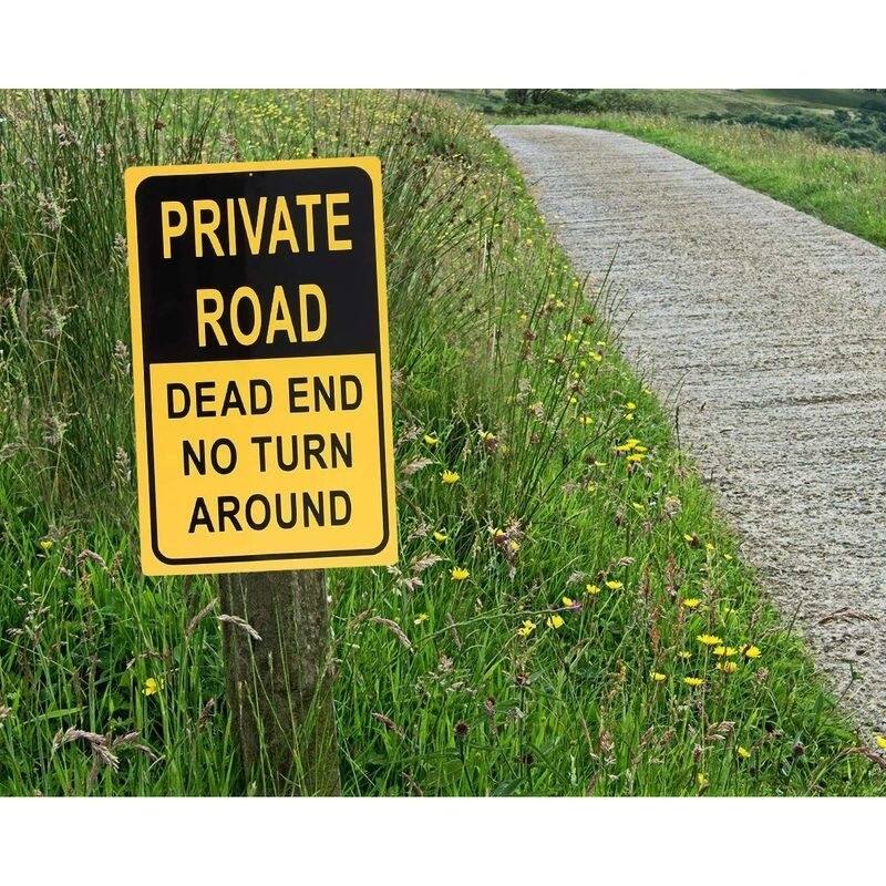 Juvale Private Road Sign, Dead End No Turn Around Signage, Yellow and Black, 18 x 12 In