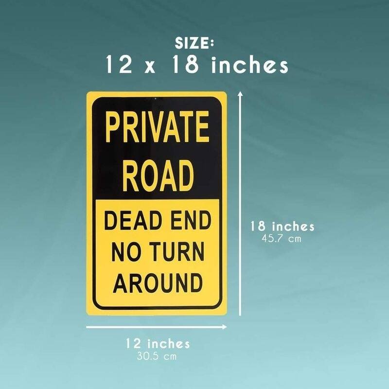 Juvale Private Road Sign, Dead End No Turn Around Signage, Yellow and Black, 18 x 12 In