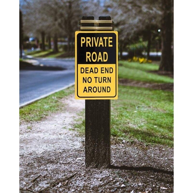 Juvale Private Road Sign, Dead End No Turn Around Signage, Yellow and Black, 18 x 12 In