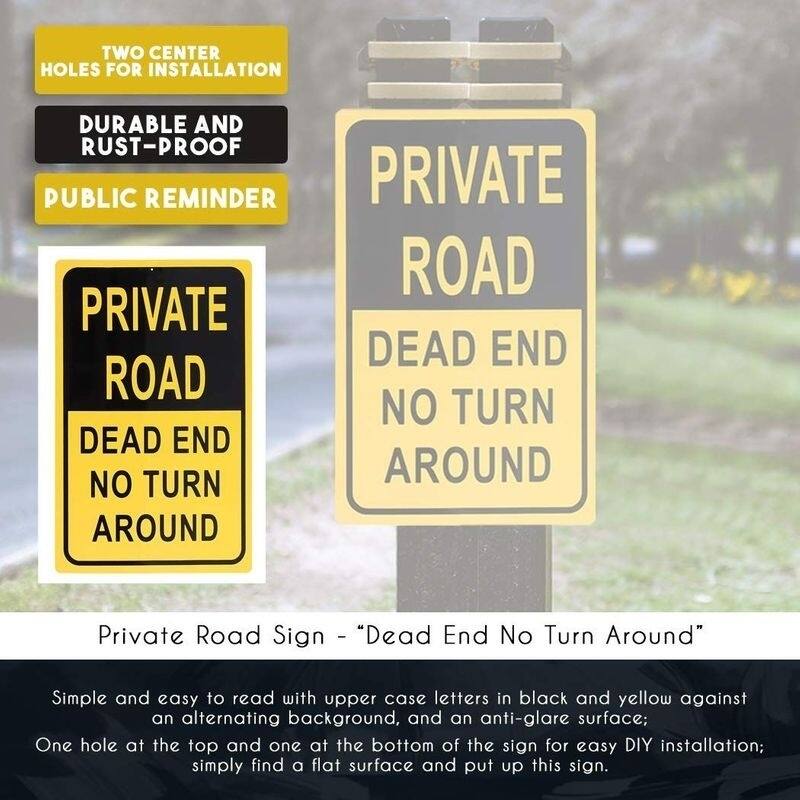 Juvale Private Road Sign, Dead End No Turn Around Signage, Yellow and Black, 18 x 12 In
