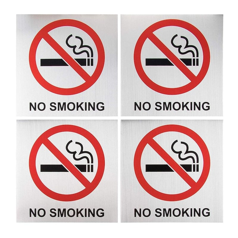 Juvale 4-Pack No Smoking Signs for Business - Self-Adhesive Metal Stickers for Outdoors