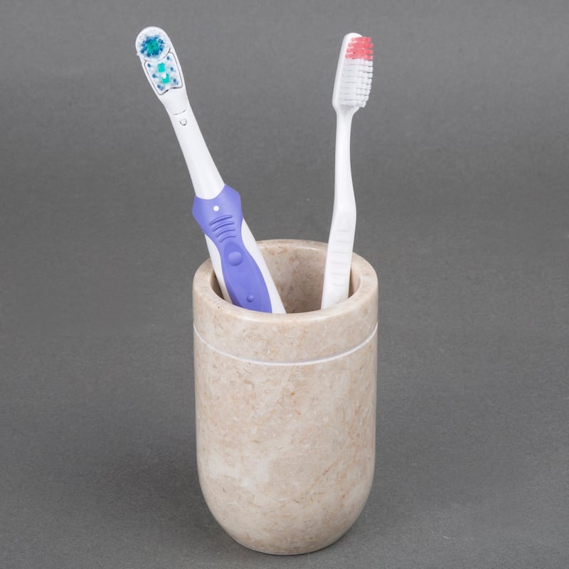 Creative Home Notch Collection Champagne Marble Tumbler, Toothbrush Holder, Makeup Brush Organizer - Beige - N/A