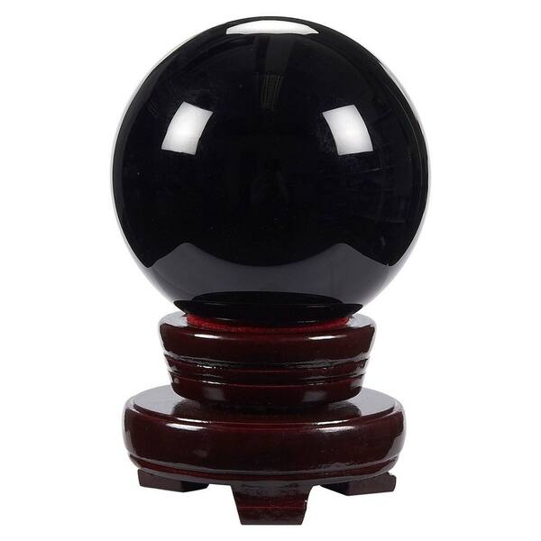 slide 2 of 4, Black Obsidian Crystal Ball Sphere with Stand for Meditation Healing 3.1" x 3.1" - 3.1" x 3.1"