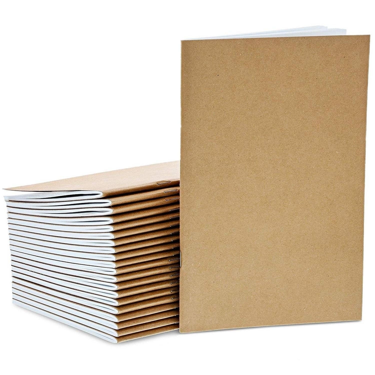 Brown Unruled Plain Travel Journals for Students Class Projects 5.5 x 8.5 Inches 24-Pack Unlined Blank Books Childrens Writing Books Half Letter Sized School 24 Sheets Each Kraft Notebook