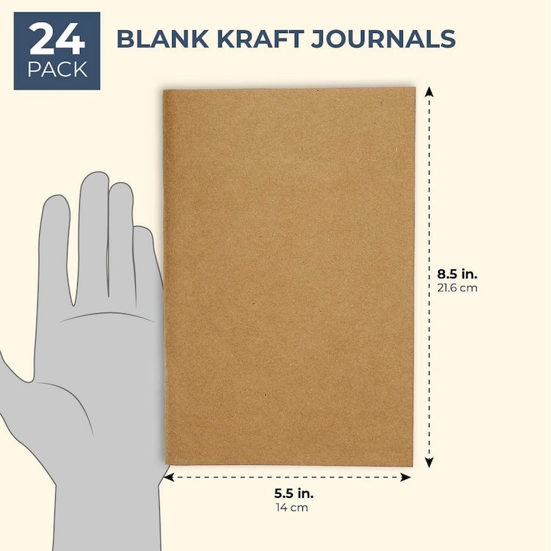 Paper Junkie 24-Pack A5 Blank Notebook Bulk Set, Unlined Kraft Paper Journals, 5.5x8.5 in