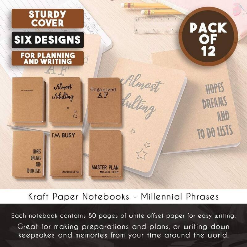 Paper Junkie 12-Pack Lined Kraft Notebook, 6 Different Designs, Brown, 4.1 x 5.8 Inch
