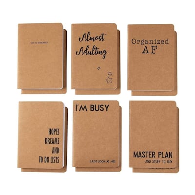 Paper Junkie 12-Pack Lined Kraft Notebook, 6 Different Designs, Brown, 4.1 x 5.8 Inch