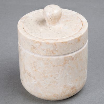 Creative Home Notch Collection Champagne Marble Cotton Ball Swab Holder, Bathroom Storage Jar - Beige - N/A