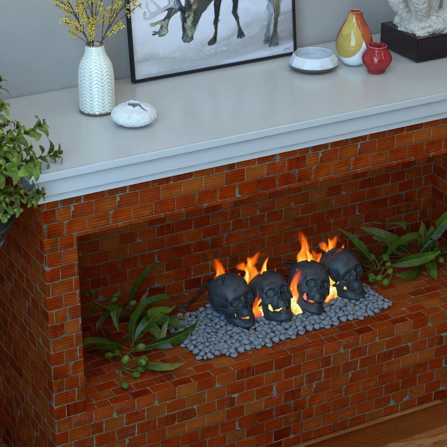 Shop Regal Flame Human Skull Ceramic Wood Large Gas Fireplace Logs