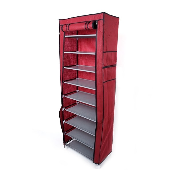 9 Tiers Shoe Rack Organizer w/Door, Non-woven Fabric Shoe Racks