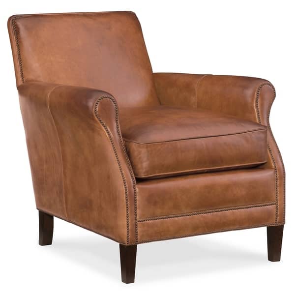 Shop Natchez Brown Leather Stationary Club Chair Free Shipping