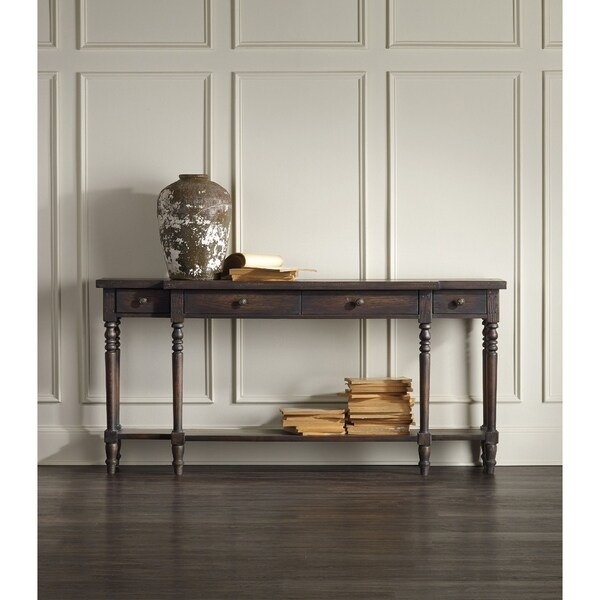 dark wood console table with drawers