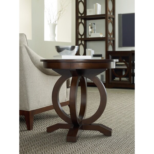 Shop Dark Wood Circle Motif Base Round End Table - On Sale - Overstock