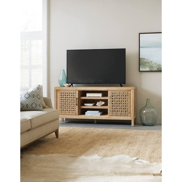 Medium Wood 64 Inch Woven Door Entertainment Console Medium Wood 64 Inch Woven Door