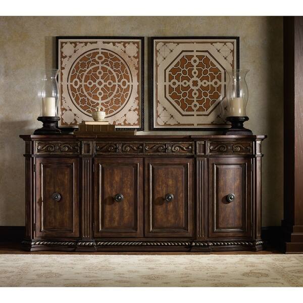 Shop Dark Wood 96 Inch 3 Drawer Credenza Cabinet On Sale Free