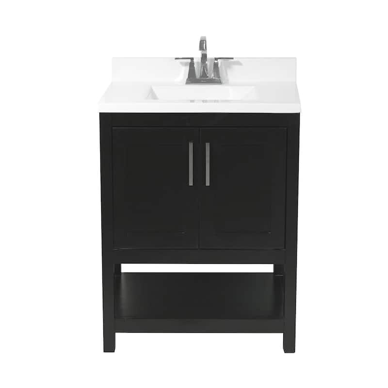 Tufino 25 in. Bath Vanity with Cultured Marble Vanity Top - White Top with Backsplash - Espresso - 25 in