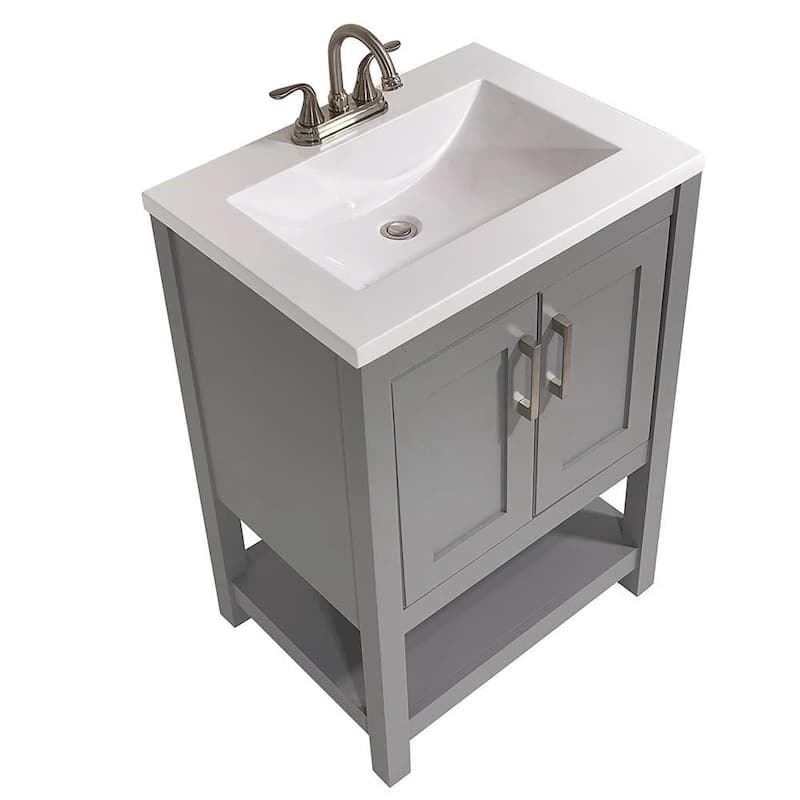 Tufino 25 in. Bath Vanity with Cultured Marble Vanity Top - White Top No Backsplash - Grey - 25 in