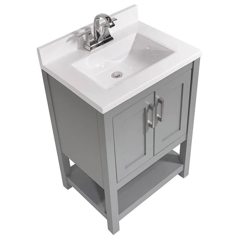 Tufino 25 in. Bath Vanity with Cultured Marble Vanity Top - White Top with Backsplash - Grey - 25 in