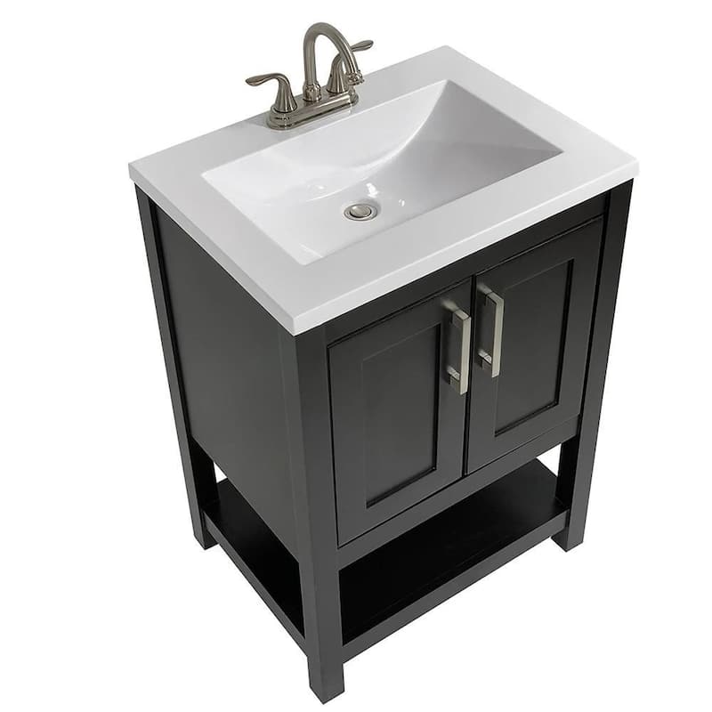 Tufino 25 in. Bath Vanity with Cultured Marble Vanity Top - White Top No Backsplash - Espresso - 25 in