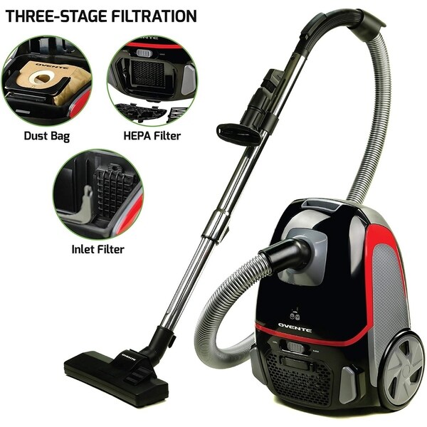 Ovente Bagless Canister Vacuum Cleaner 1400 Watts with Dustbag 4 pieces and Filter (ST1600 Series)