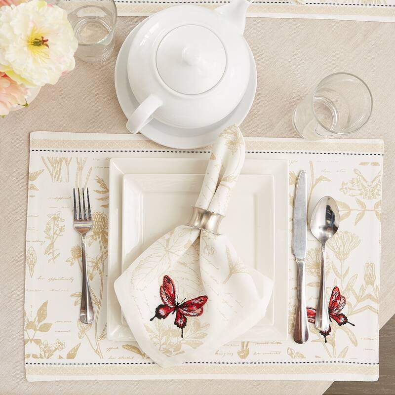 DII Botanical Print Kitchen Textiles, 20x20", Botanical Butterfly, 6 Pieces - Napkins, 20x20"