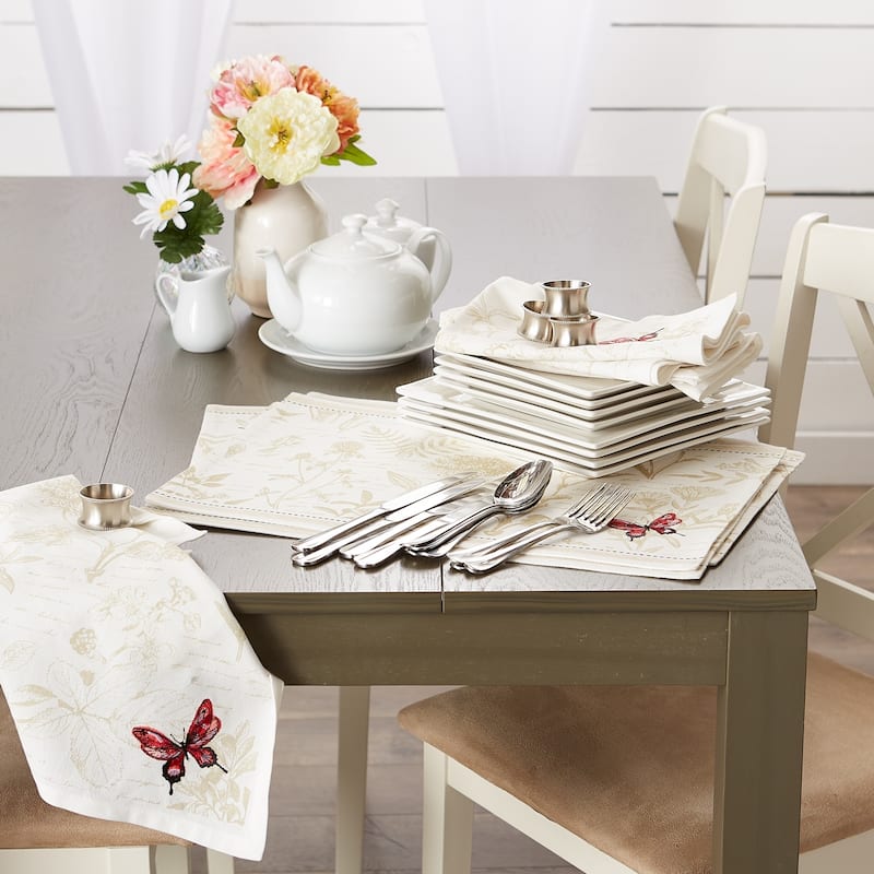DII Botanical Print Kitchen Textiles, 20x20", Botanical Butterfly, 6 Pieces - Napkins, 20x20"