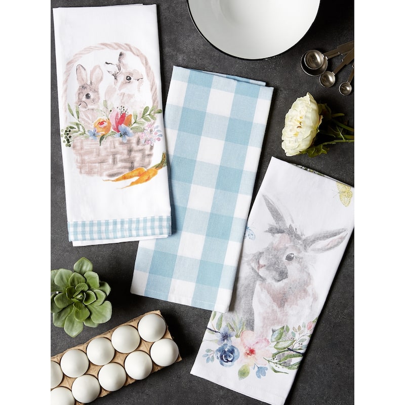 DII Flower Garden Kitchen Textiles, 18x28", Floral Bunnies, 3 Pieces