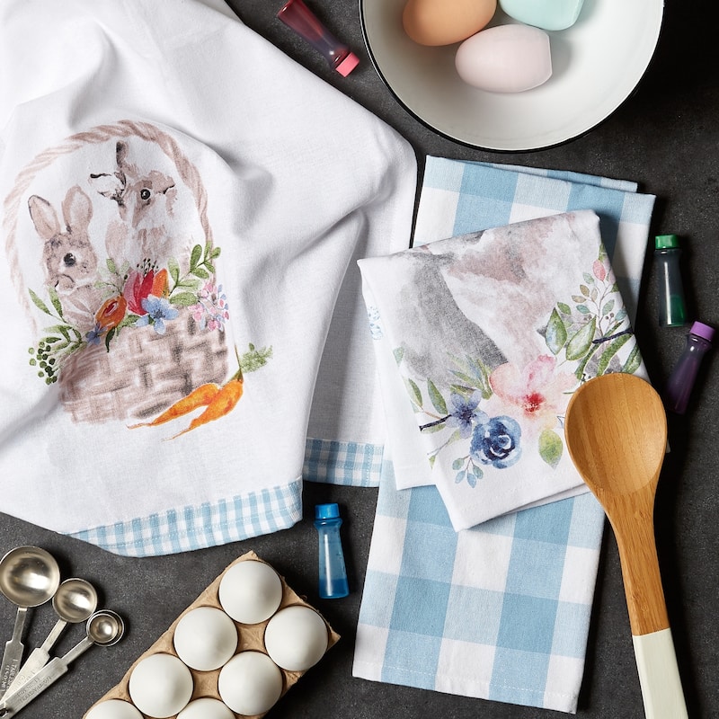 DII Flower Garden Kitchen Textiles, 18x28", Floral Bunnies, 3 Pieces