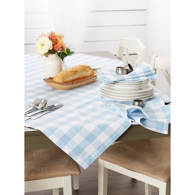 DII Buffalo Check Tabletoppers, 40x40", White & Light Blue, 1 Piece