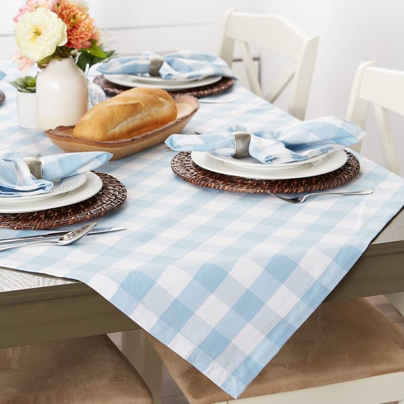 DII Buffalo Check Tabletoppers, 40x40", White & Light Blue, 1 Piece