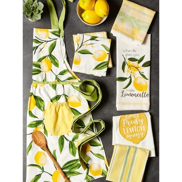 T-Fal Six Pack Solid and Check Parquet Kitchen Towels ,Lemon