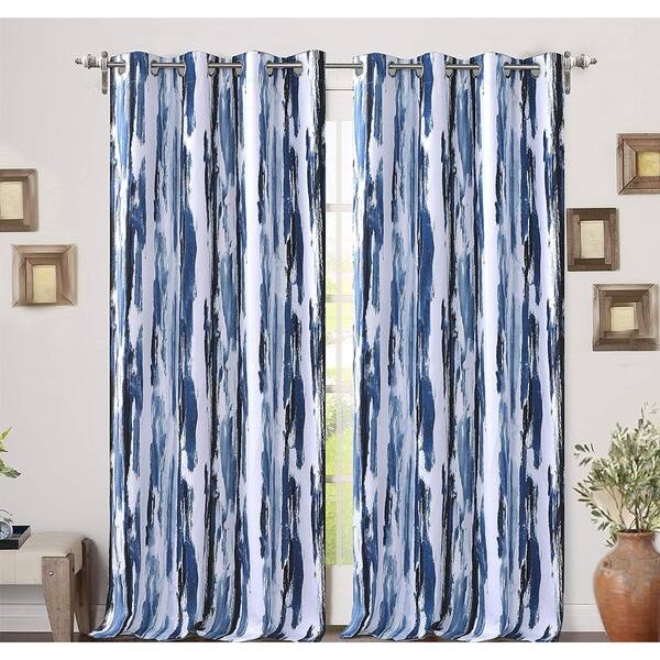 Shop Porch Den Nova Ink Blue Brush Pattern Blackout Curtain
