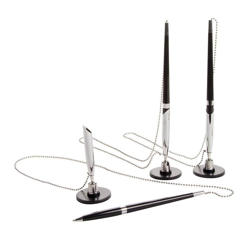 Stockroom Plus 3 Pack Desk Pen with Chain for Business, Security Pen Holder (0.5mm) Black