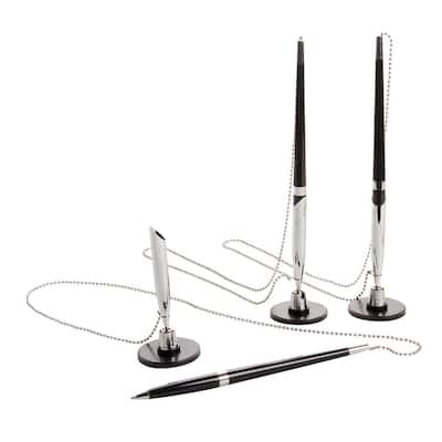 Stockroom Plus 3 Pack Desk Pen with Chain for Business, Security Pen Holder (0.5mm) Black