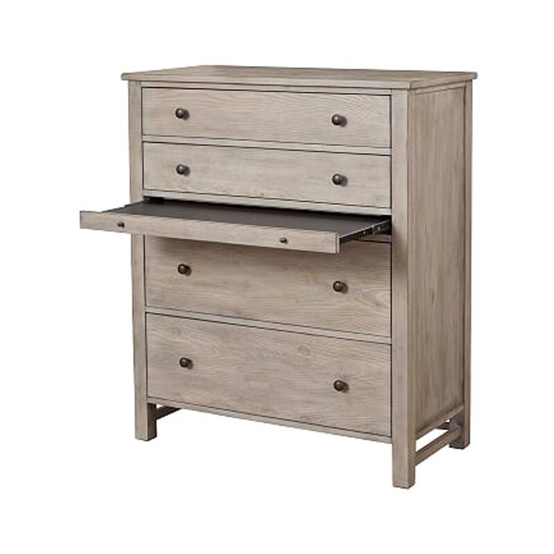 Wooden Chest with 4 Spacious Drawer and 1 Pull Out Tray, Gray