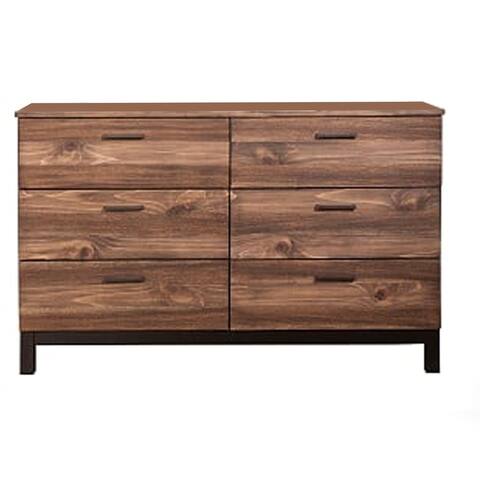 Two Tone Transitional Style Wooden Dresser with 6 Drawers, Brown
