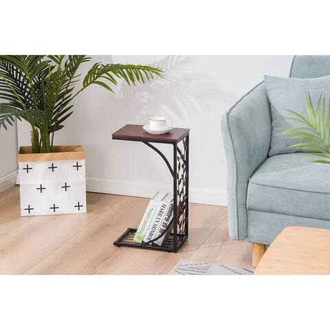 54*30.5*21CM Leaf Pattern Iron Side Table Coffee Table Brown - 8' x 10'